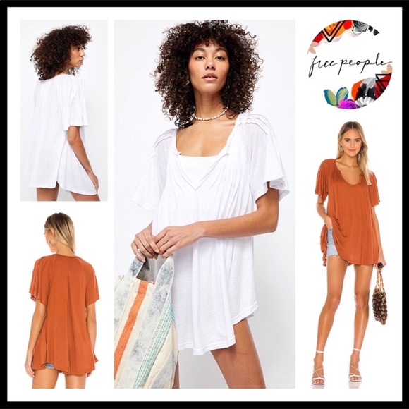 Free People Dresses & Skirts - FREE PEOPLE BOHO FLOWY TUNIC TEE V-NECK TOP A3C